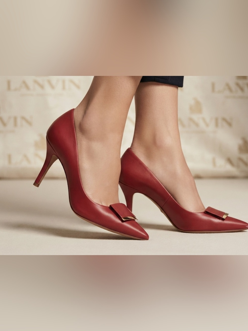 Authentic Lanvin luxury designer red leather pumps heels sz 7 Euro 38